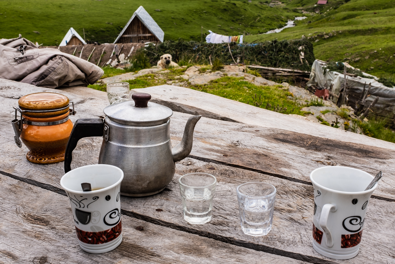 Taking a break after a long hike in Dobërdol, Albania.