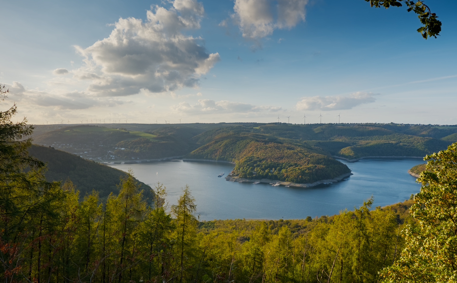 View over the Rursee, Eifel, Germany.